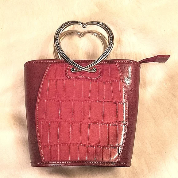 Brighton Vintage Corazon Mini Red Leather Heart Handbag - Heart Silver Handles - Picture 5 of 5